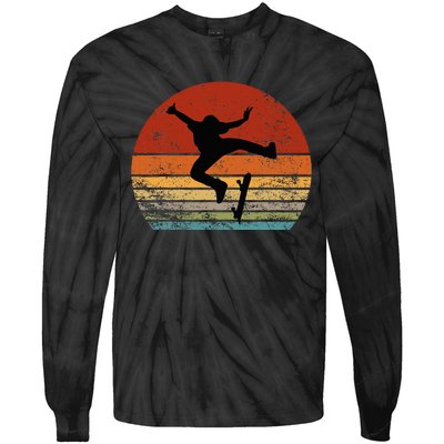 Skaters Having Fun Retro Sunset Skateboard Tie-Dye Long Sleeve Shirt