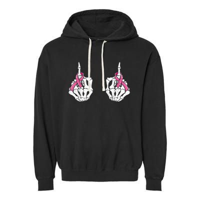 Skeleton Hand Fuck Cancer Pink Funny Breast Cancer Awareness  Garment-Dyed Fleece Hoodie