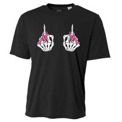 Skeleton Hand Fuck Cancer Pink Funny Breast Cancer Awareness  Cooling Performance Crew T-Shirt