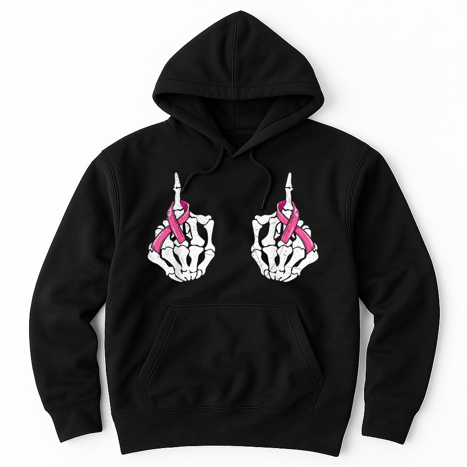 Skeleton Hand Fuck Cancer Pink Funny Breast Cancer Awareness  Hoodie
