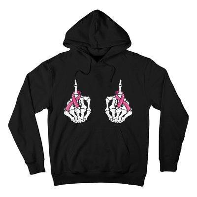 Skeleton Hand Fuck Cancer Pink Funny Breast Cancer Awareness  Hoodie