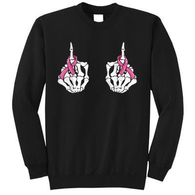 Skeleton Hand Fuck Cancer Pink Funny Breast Cancer Awareness  Sweatshirt