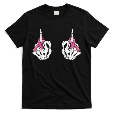 Skeleton Hand Fuck Cancer Pink Funny Breast Cancer Awareness  T-Shirt