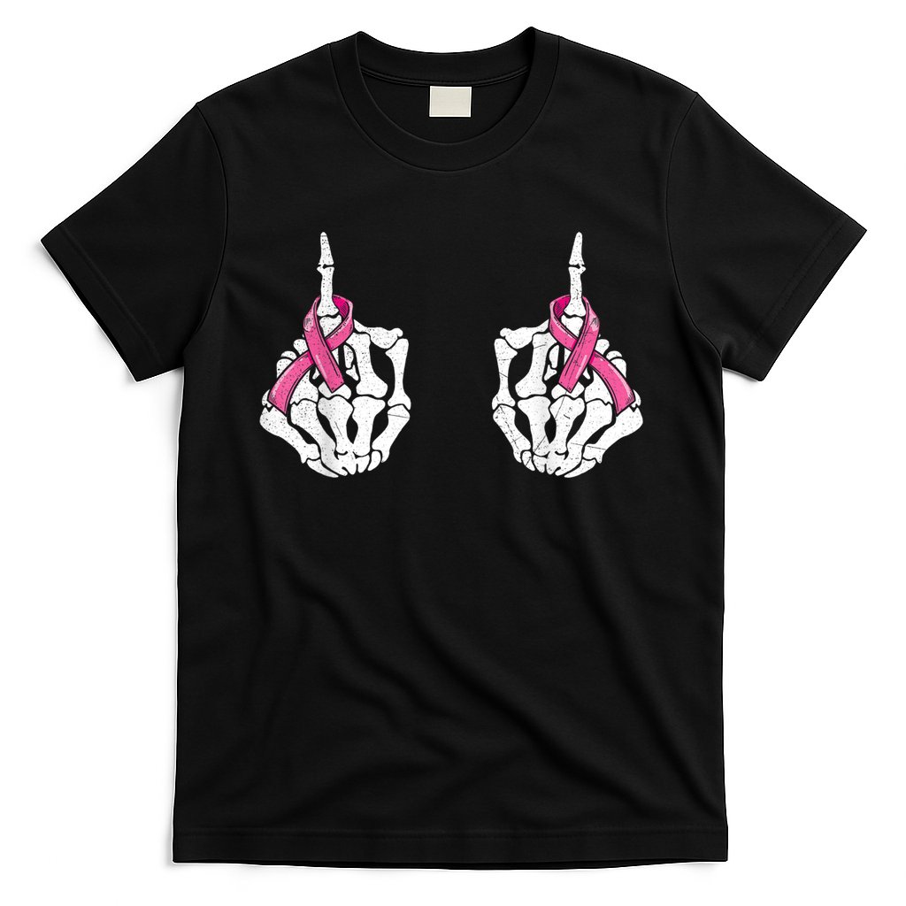 Skeleton Hand Fuck Cancer Pink Funny Breast Cancer Awareness  T-Shirt