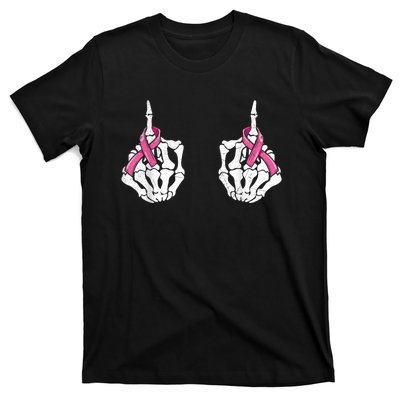 Skeleton Hand Fuck Cancer Pink Funny Breast Cancer Awareness  T-Shirt