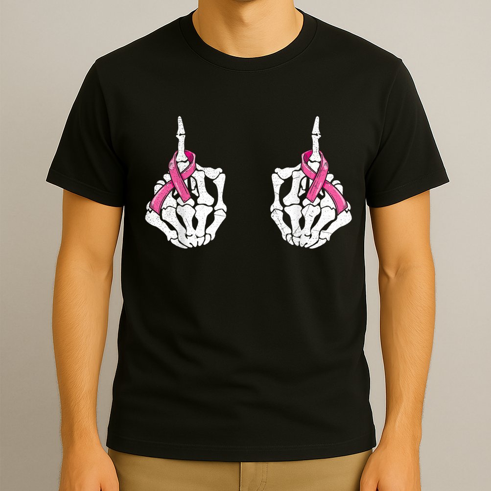 Skeleton Hand Fuck Cancer Pink Funny Breast Cancer Awareness  T-Shirt