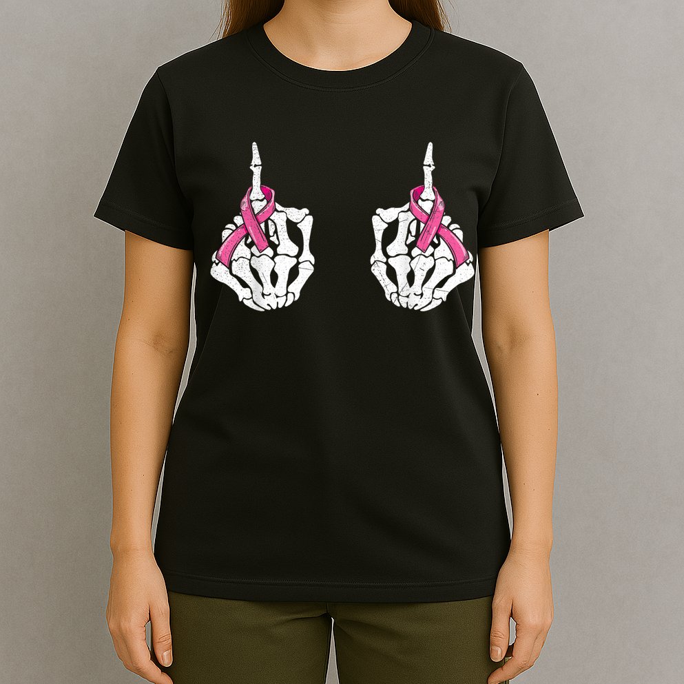 Skeleton Hand Fuck Cancer Pink Funny Breast Cancer Awareness  T-Shirt