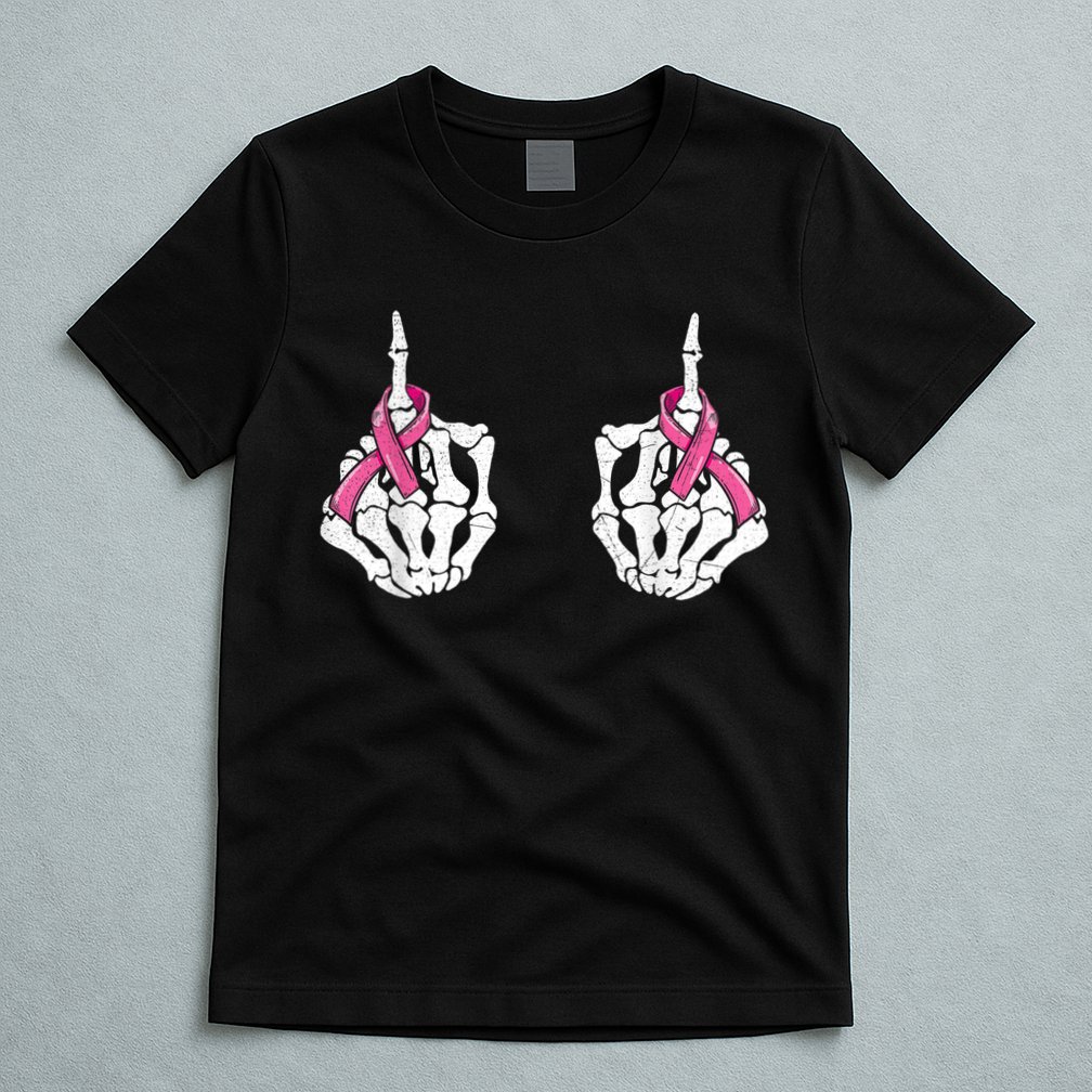 Skeleton Hand Fuck Cancer Pink Funny Breast Cancer Awareness  T-Shirt