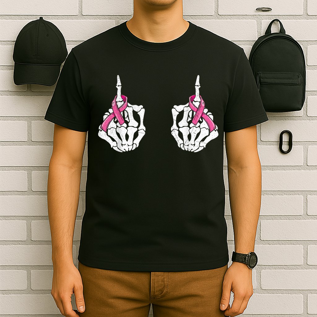 Skeleton Hand Fuck Cancer Pink Funny Breast Cancer Awareness  T-Shirt