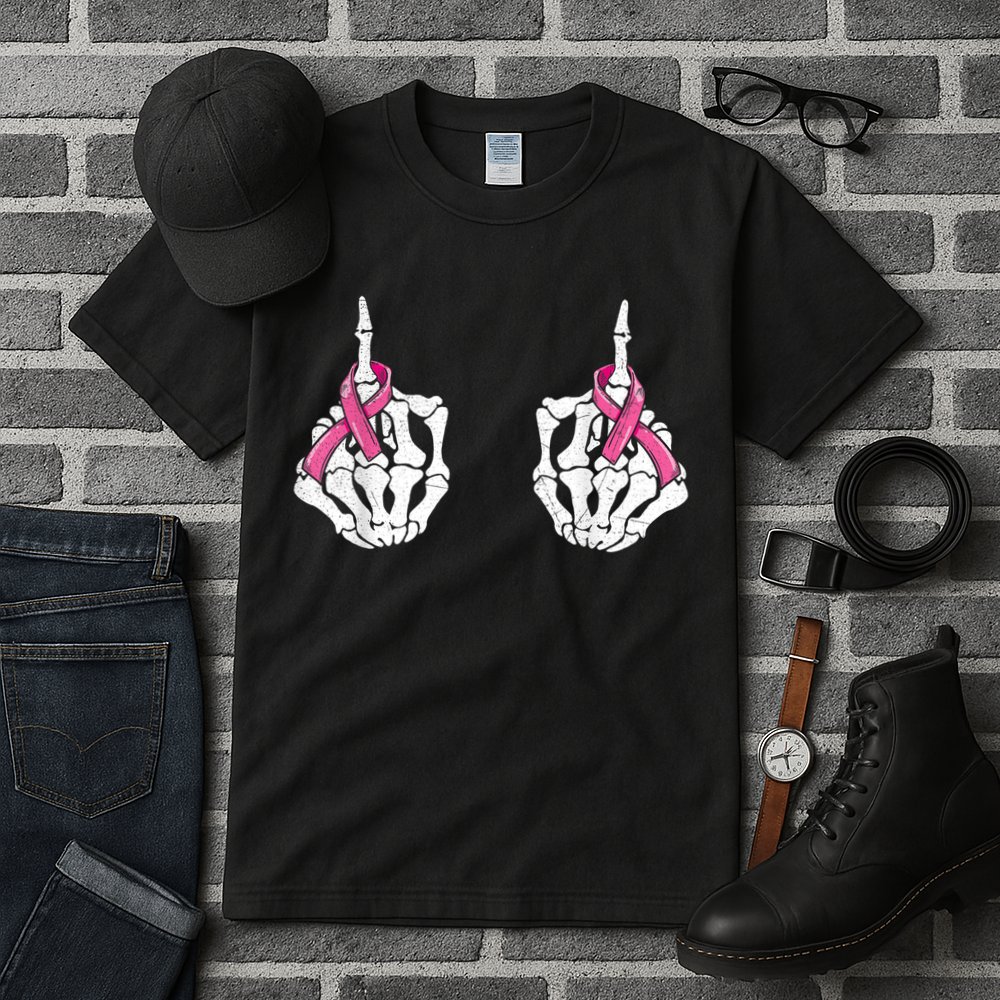 Skeleton Hand Fuck Cancer Pink Funny Breast Cancer Awareness  Tall T-Shirt