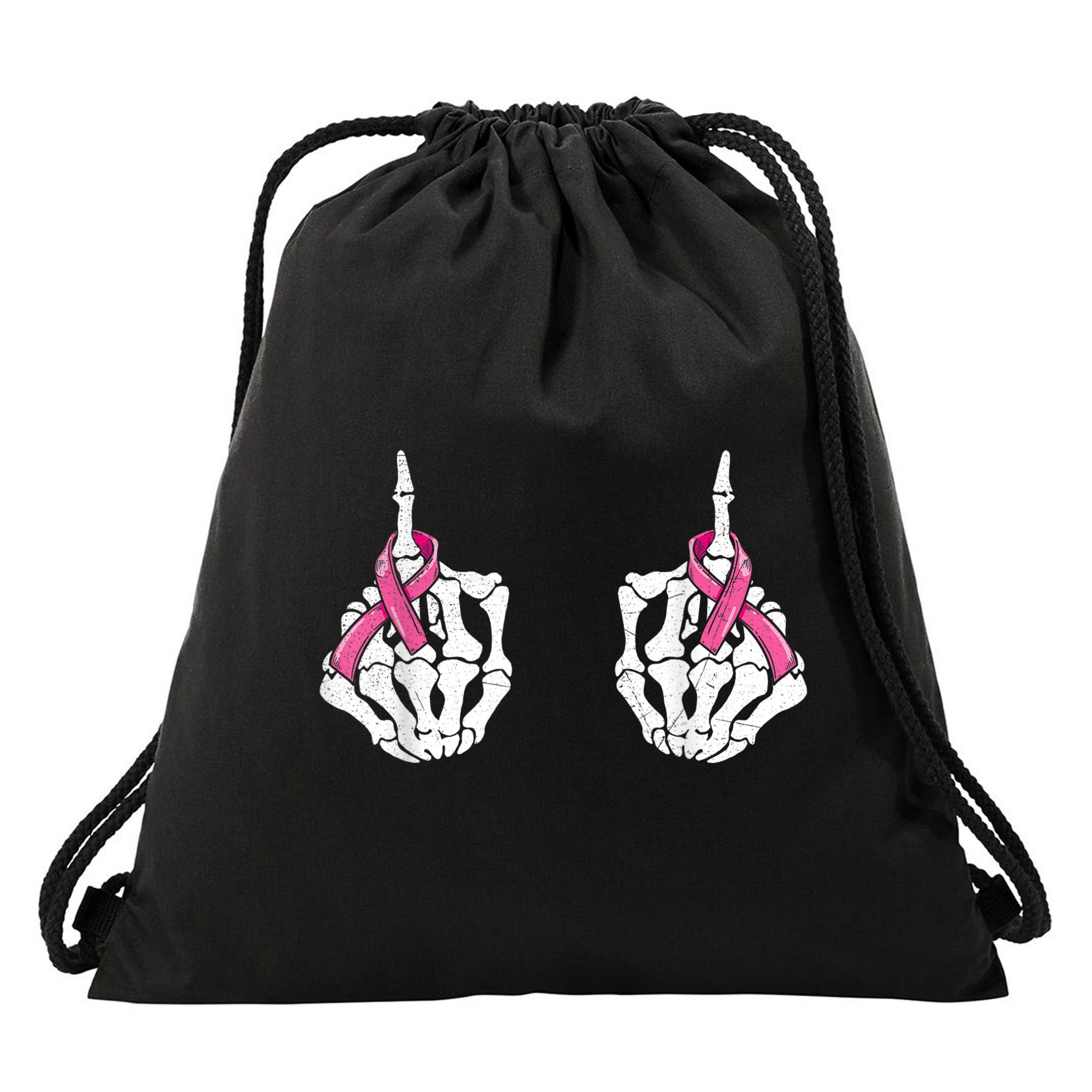 Skeleton Hand Fuck Cancer Pink Funny Breast Cancer Awareness  Drawstring Bag