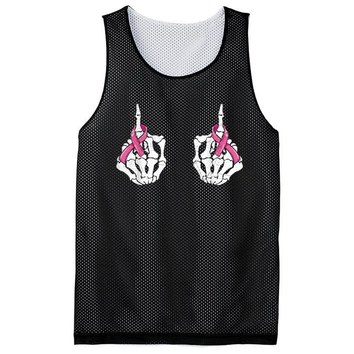 Skeleton Hand Fuck Cancer Pink Funny Breast Cancer Awareness  Mesh Reversible Basketball Jersey Tank