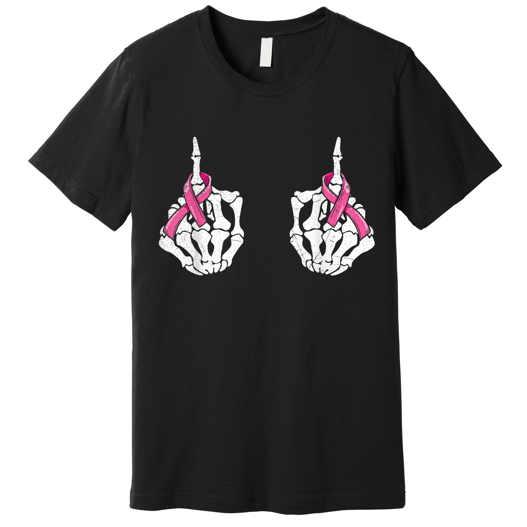 Skeleton Hand Fuck Cancer Pink Funny Breast Cancer Awareness  Premium T-Shirt