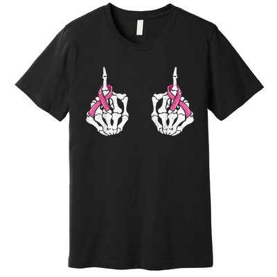 Skeleton Hand Fuck Cancer Pink Funny Breast Cancer Awareness  Premium T-Shirt