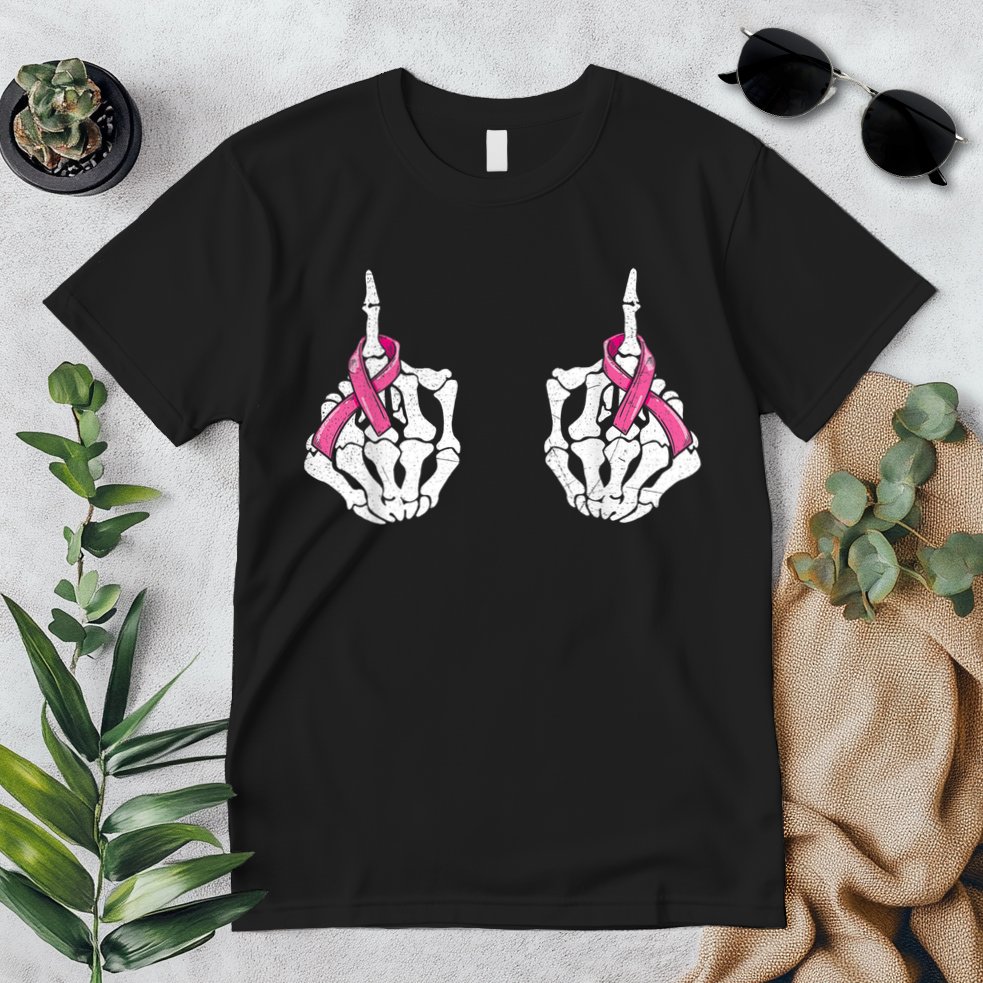 Skeleton Hand Fuck Cancer Pink Funny Breast Cancer Awareness  Premium T-Shirt