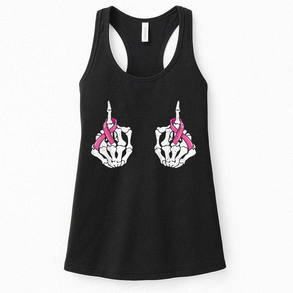 Skeleton Hand Fuck Cancer Pink Funny Breast Cancer Awareness  Womens Tank Top