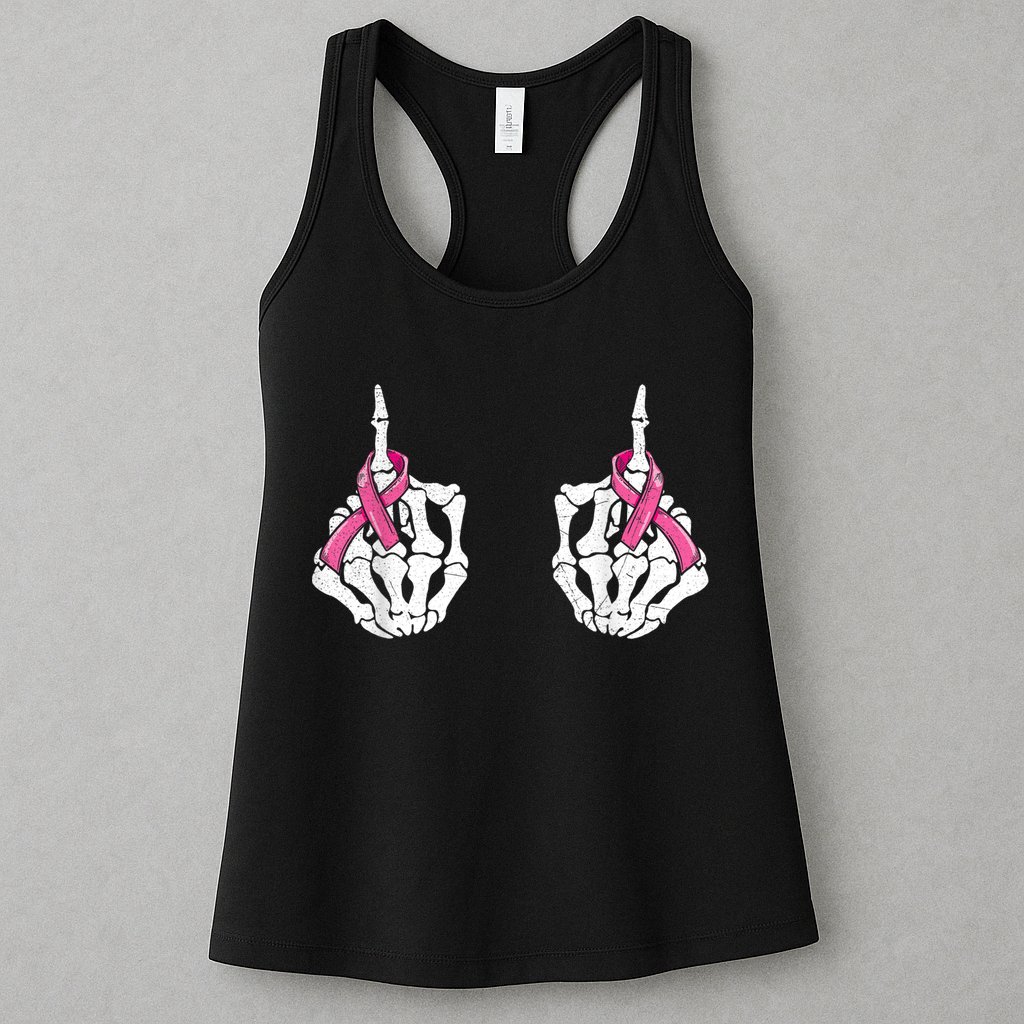 Skeleton Hand Fuck Cancer Pink Funny Breast Cancer Awareness  Womens Tank Top