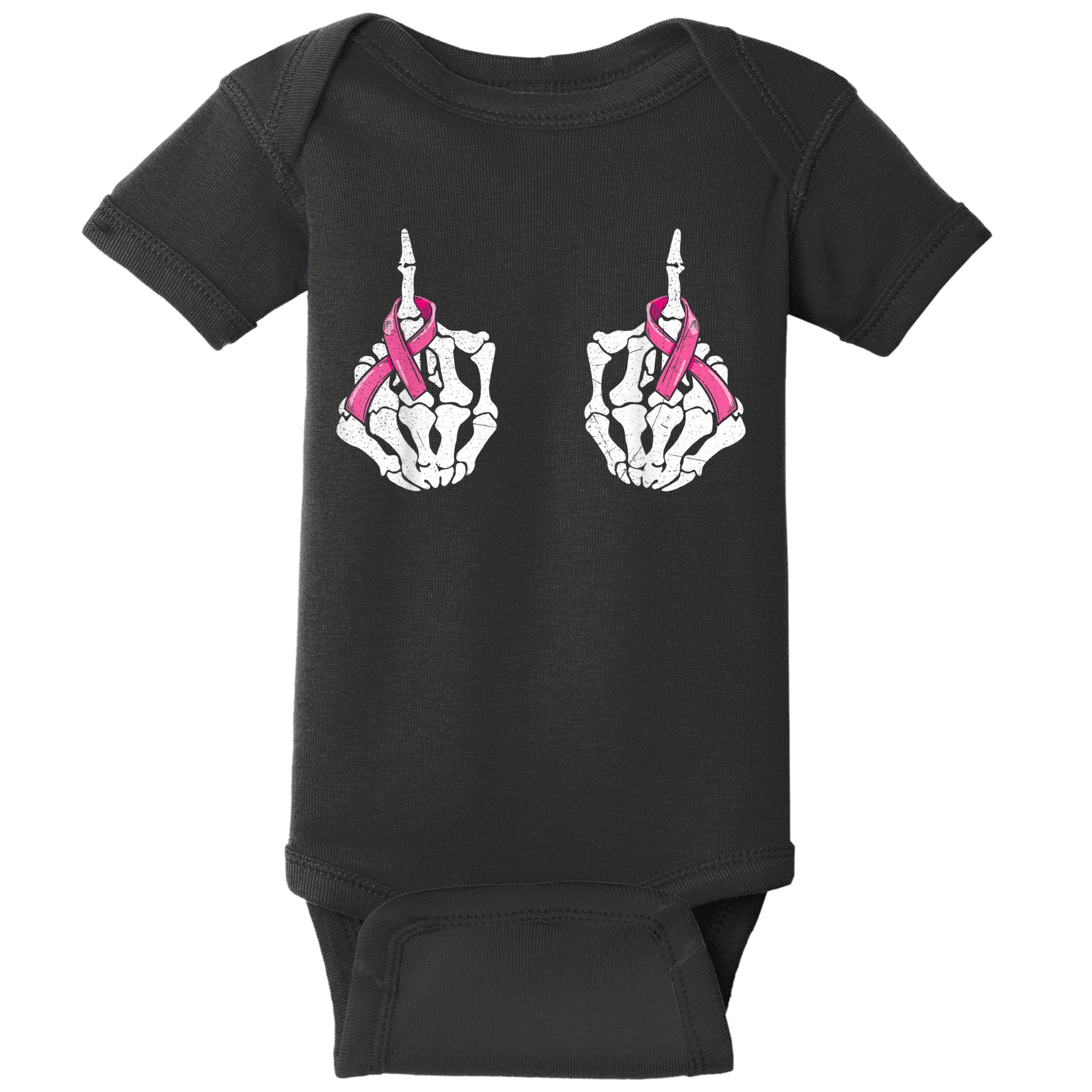 Skeleton Hand Fuck Cancer Pink Funny Breast Cancer Awareness  Baby Bodysuit