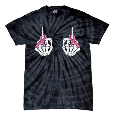 Skeleton Hand Fuck Cancer Pink Funny Breast Cancer Awareness  Tie-Dye T-Shirt