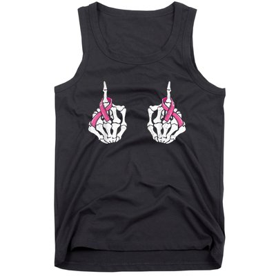 Skeleton Hand Fuck Cancer Pink Funny Breast Cancer Awareness  Tank Top