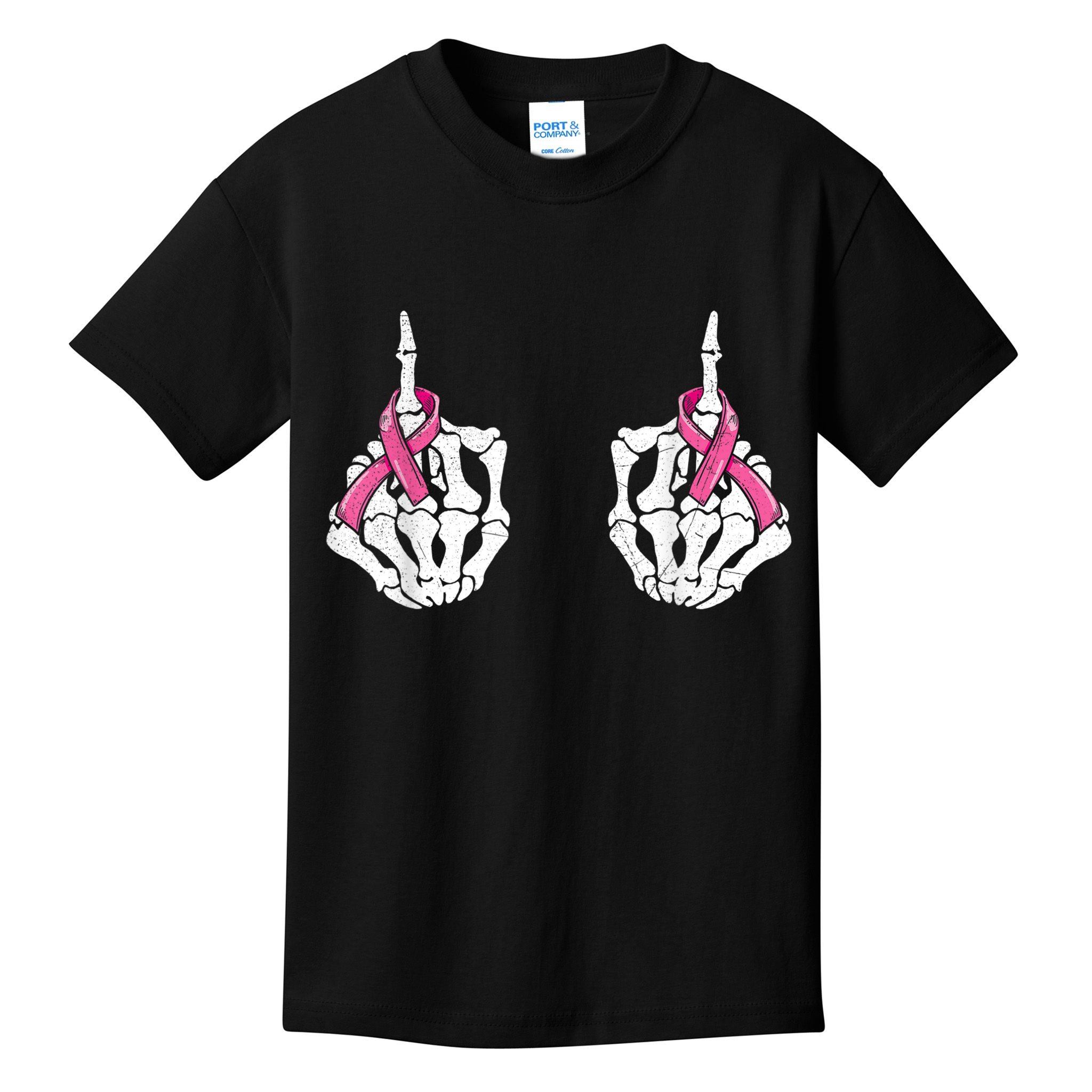 Skeleton Hand Fuck Cancer Pink Funny Breast Cancer Awareness  Kids T-Shirt