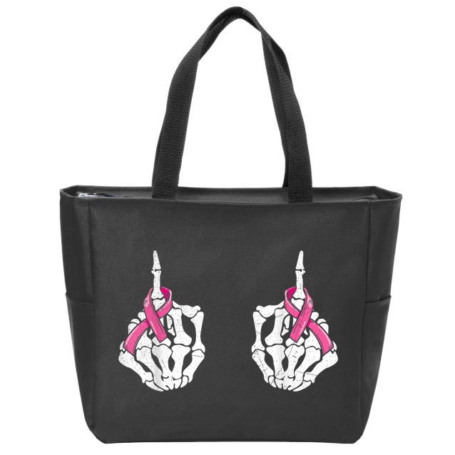 Skeleton Hand Fuck Cancer Pink Funny Breast Cancer Awareness  Zip Tote Bag