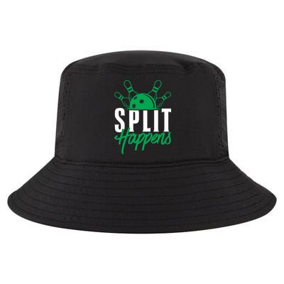 Split Happens Funny Bowling Team Bowler Pin Humor Gift Cool Comfort Performance Bucket Hat