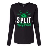 Split Happens Funny Bowling Team Bowler Pin Humor Gift Womens Cotton Relaxed Long Sleeve T-Shirt