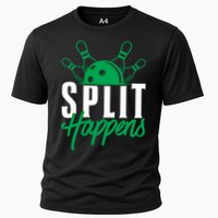 Split Happens Funny Bowling Team Bowler Pin Humor Gift Cooling Performance Crew T-Shirt