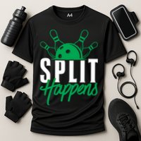 Split Happens Funny Bowling Team Bowler Pin Humor Gift Cooling Performance Crew T-Shirt