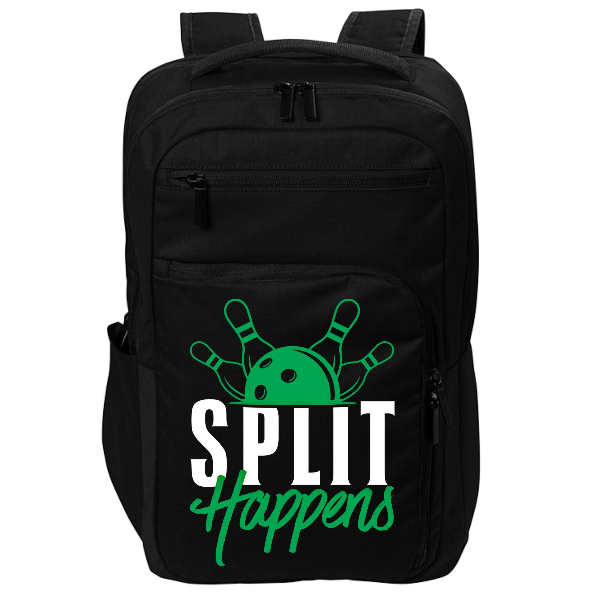 Split Happens Funny Bowling Team Bowler Pin Humor Gift Impact Tech Backpack