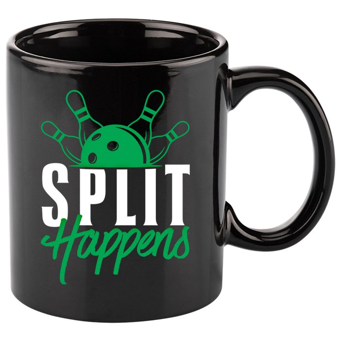 Split Happens Funny Bowling Team Bowler Pin Humor Gift 11oz C Handle Ceramic Mug