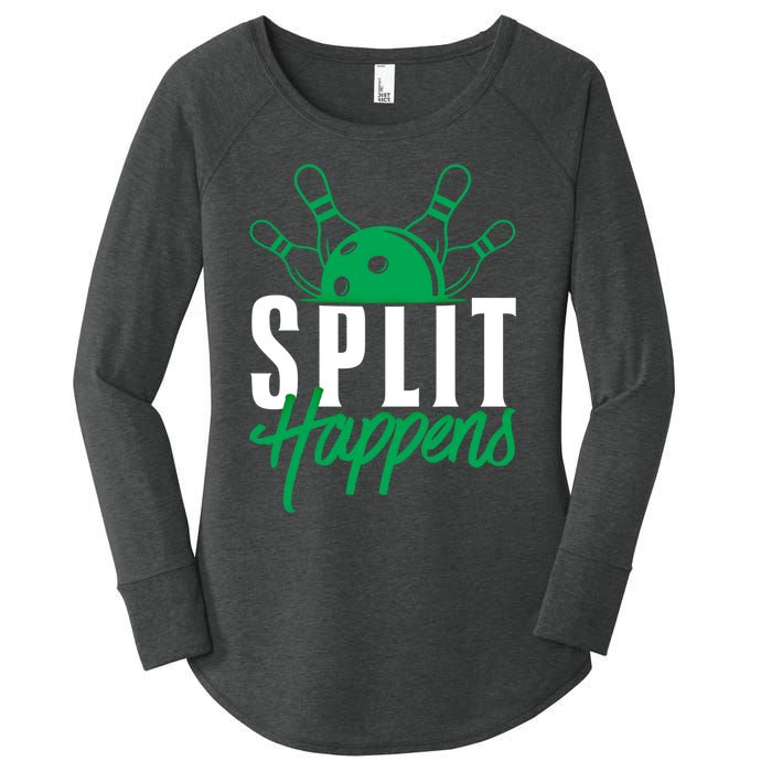 Split Happens Funny Bowling Team Bowler Pin Humor Gift Women's Perfect Tri Tunic Long Sleeve Shirt