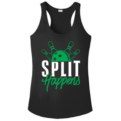 Split Happens Funny Bowling Team Bowler Pin Humor Gift Ladies PosiCharge Competitor Racerback Tank