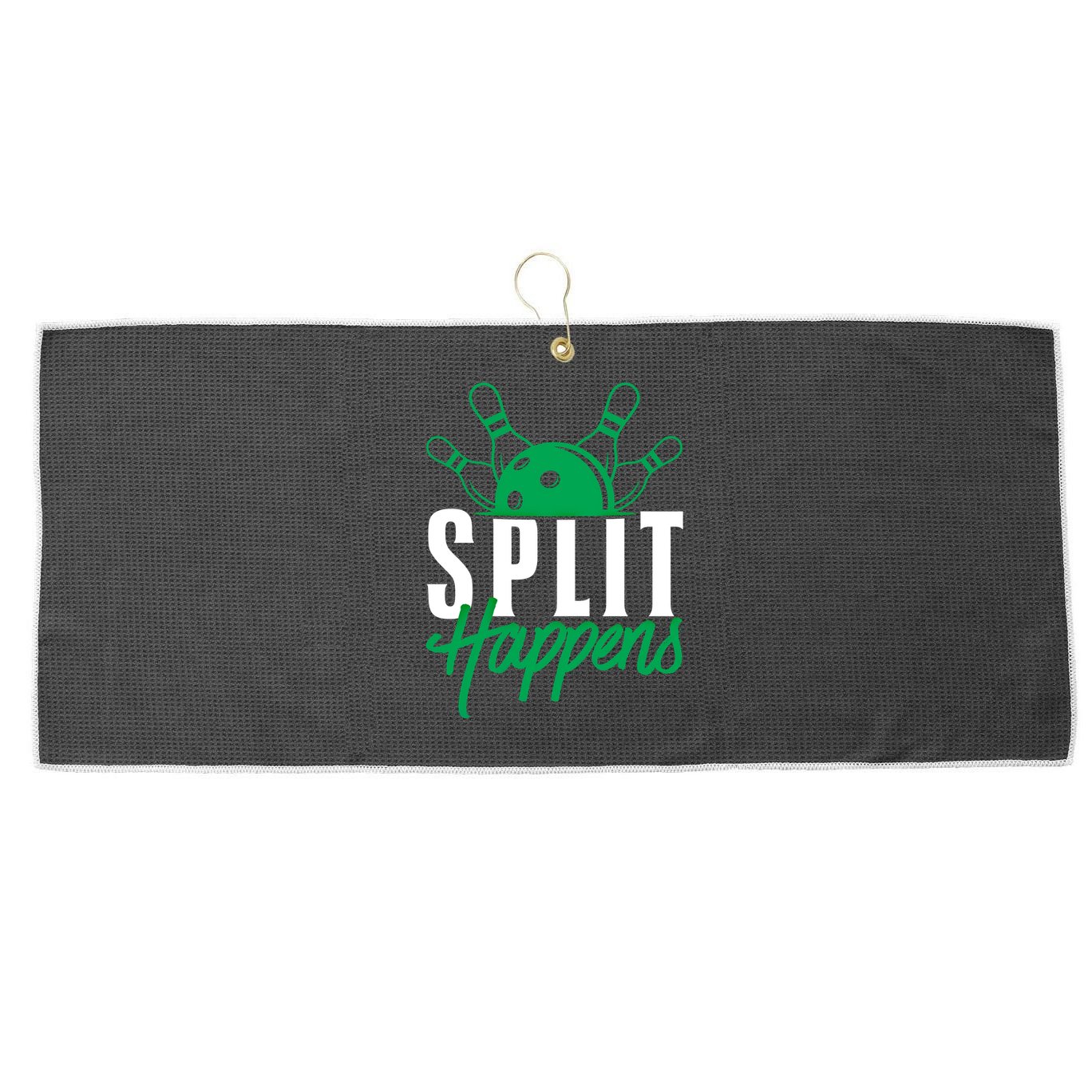 Split Happens Funny Bowling Team Bowler Pin Humor Gift Large Microfiber Waffle Golf Towel