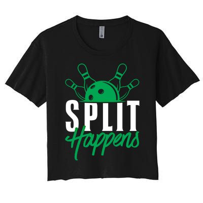 Split Happens Funny Bowling Team Bowler Pin Humor Gift Women's Crop Top Tee