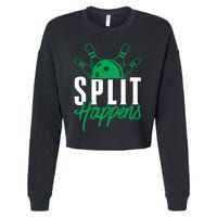 Split Happens Funny Bowling Team Bowler Pin Humor Gift Cropped Pullover Crew