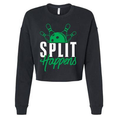 Split Happens Funny Bowling Team Bowler Pin Humor Gift Cropped Pullover Crew