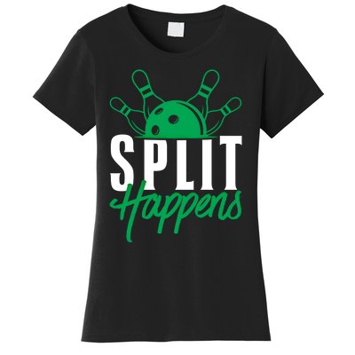 Split Happens Funny Bowling Team Bowler Pin Humor Gift Women's T-Shirt