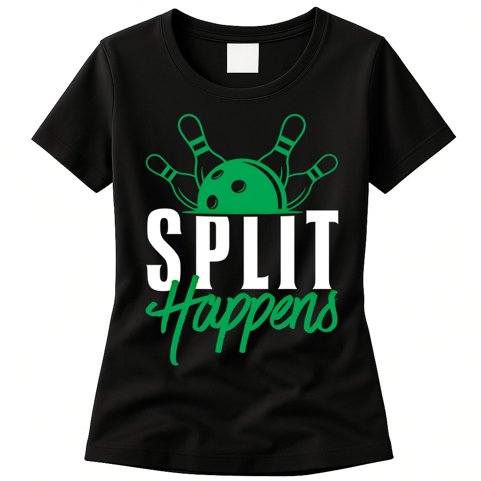 Split Happens Funny Bowling Team Bowler Pin Humor Gift Womens T-Shirt