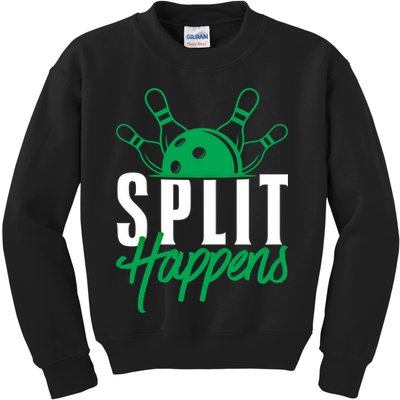 Split Happens Funny Bowling Team Bowler Pin Humor Gift Kids Sweatshirt