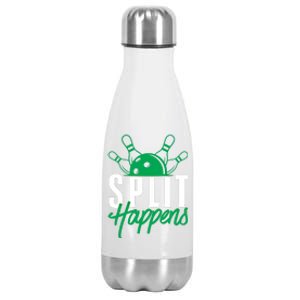 Split Happens Funny Bowling Team Bowler Pin Humor Gift Stainless Steel Insulated Water Bottle