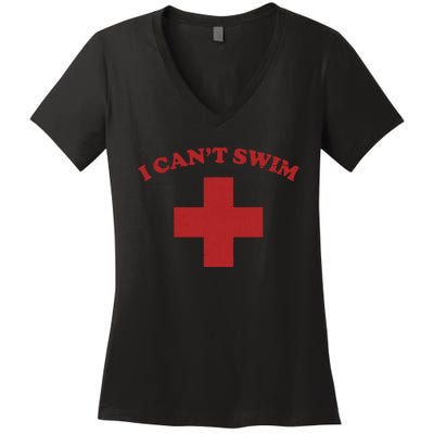 Summer Humor Funny Pool Lifeguard I Cant Swim Women's V-Neck T-Shirt