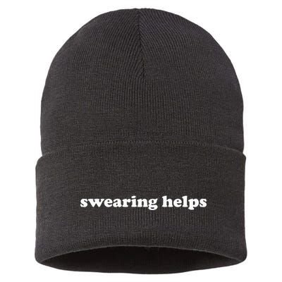 Swearing Helps Funny Curse Word Sarcastic Sustainable Knit Beanie