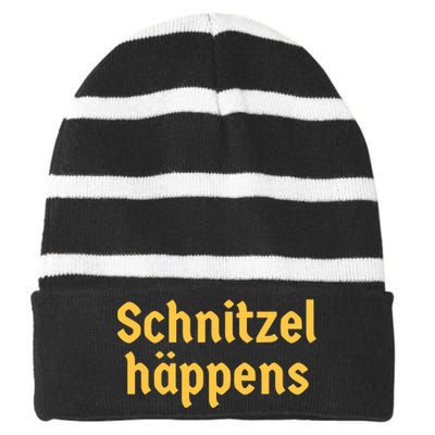 Schnitzel Happens Funny German Beer Oktoberfest Striped Beanie with Solid Band