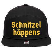 Schnitzel Happens Funny German Beer Oktoberfest 7 Panel Mesh Trucker Snapback Hat