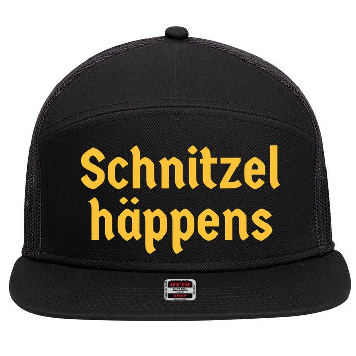 Schnitzel Happens Funny German Beer Oktoberfest 7 Panel Mesh Trucker Snapback Hat