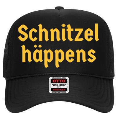 Schnitzel Happens Funny German Beer Oktoberfest High Crown Mesh Back Trucker Hat