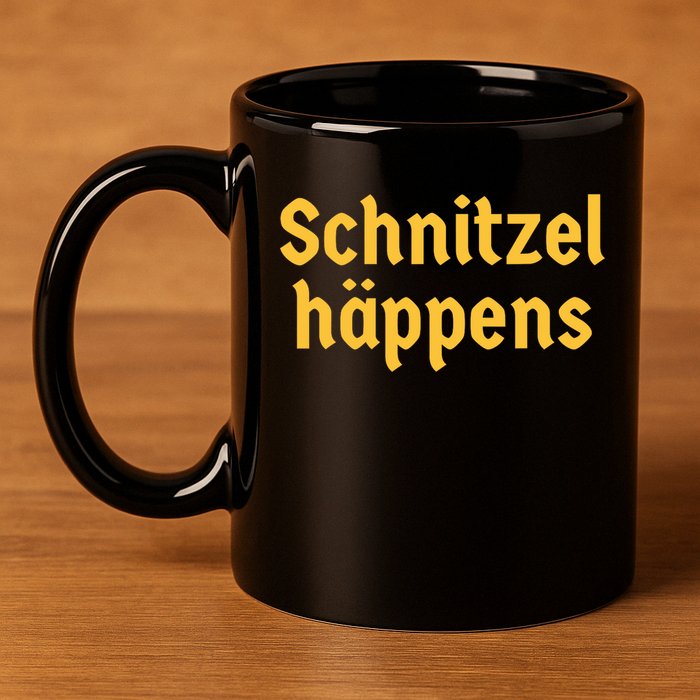 Schnitzel Happens Funny German Beer Oktoberfest 11oz C Handle Ceramic Mug