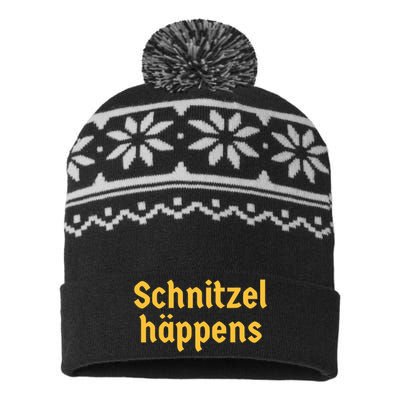 Schnitzel Happens Funny German Beer Oktoberfest USA-Made Snowflake Beanie